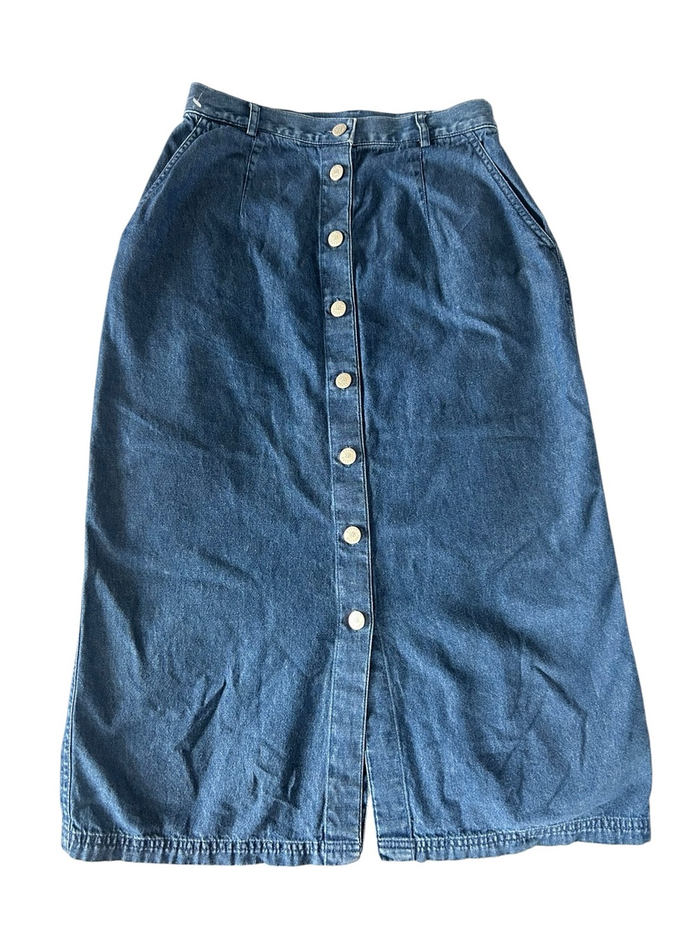 Susan Bristol Vintage 90s Button-Front Midi Denim Skirt Blue S - Picture 3 of 12
